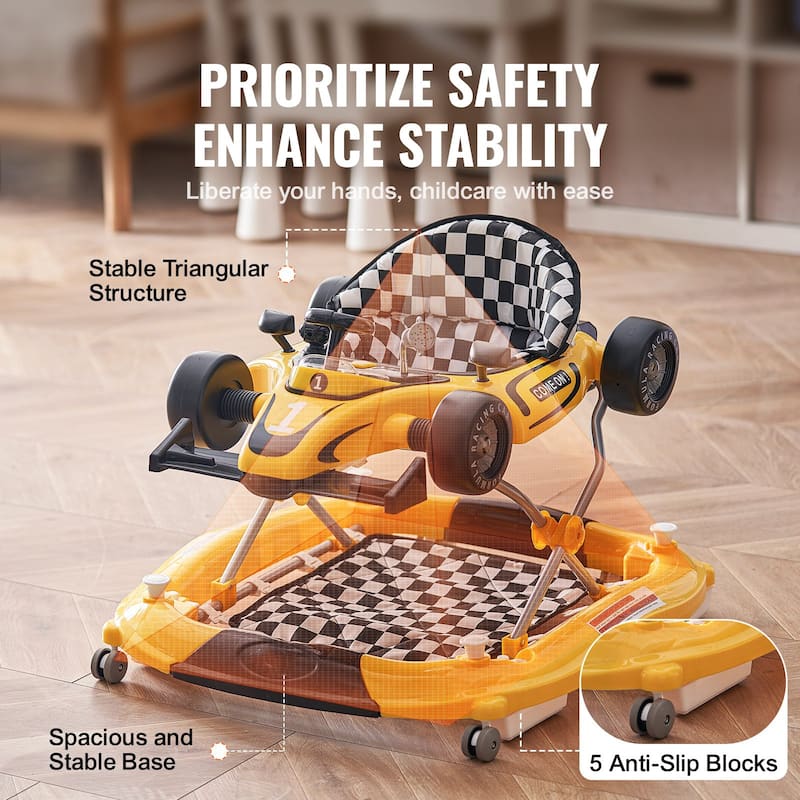 PP 4-in-1 Baby Walker with Wheels, Music and Foldable Design - 28.3” L x 27.6” W x 21.7” H