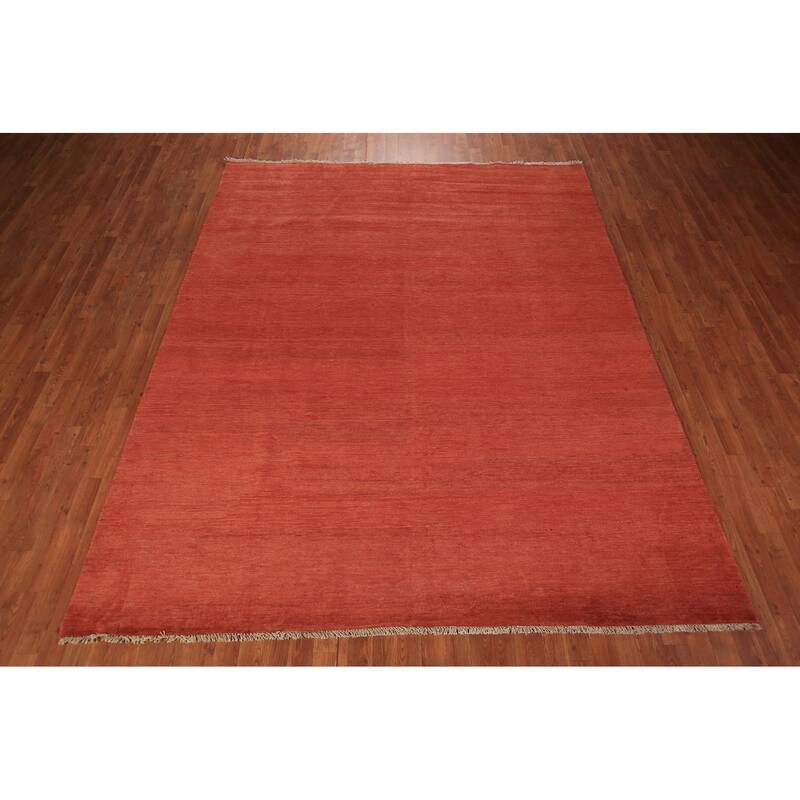 Modern Gabbeh Oriental Area Rug Hand-Knotted Orange Wool Carpet - 7'11" x 9'7"