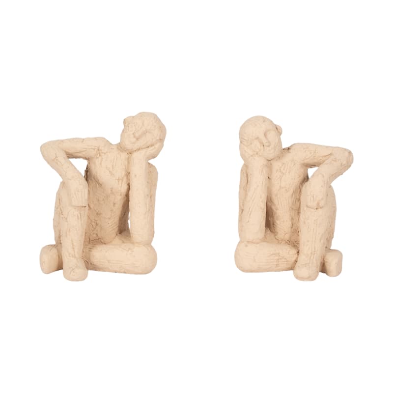 Sagebrook Home Cement Thinking Man Bookends, Inspiring Tan Decor, 7 Inch, Set of 2 - 6" x 5" x 7" - Tan - 6" x 5" x 7"