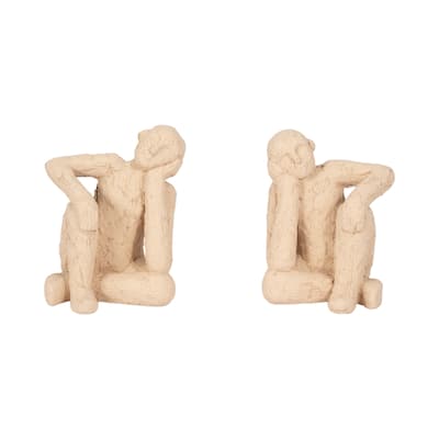 Sagebrook Home Cement Thinking Man Bookends, Inspiring Tan Decor, 7 Inch, Set of 2 - 6" x 5" x 7"