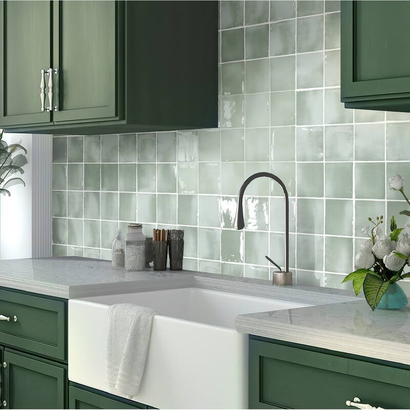 Apollo tile 4" x 4" Silken Glossy Tea Green Ceramic Tile (6.46 sq ft/case) - 60 Pack