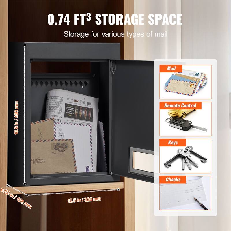 Through The Wall / Door Drop Box, Heavy Duty Steel Through the Wall / Door Mailbox with Combination Lock, Mail Drop Box