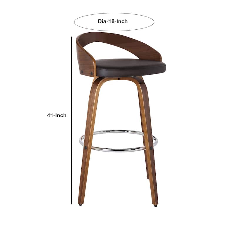 30 Inch Swivel Faux Leather Counter Height Barstool with Open Back, Brown