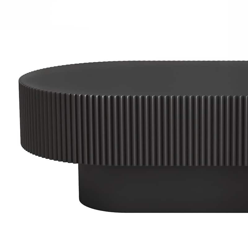 43.3"W Elegant Oval Coffee Table with 6.8"Thick Tabletop, Modern Cream Style Drum End Table, Minimalist Fluted Center Table