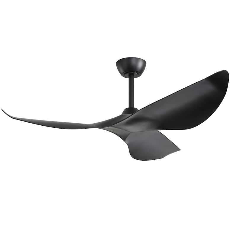 Sofucor 52inch Farmhouse Vintage Ceiling Fan with Wave-shaped curved Blades, Remote Control,Without Light - 52 Inches - Black with Matte ABS Blades