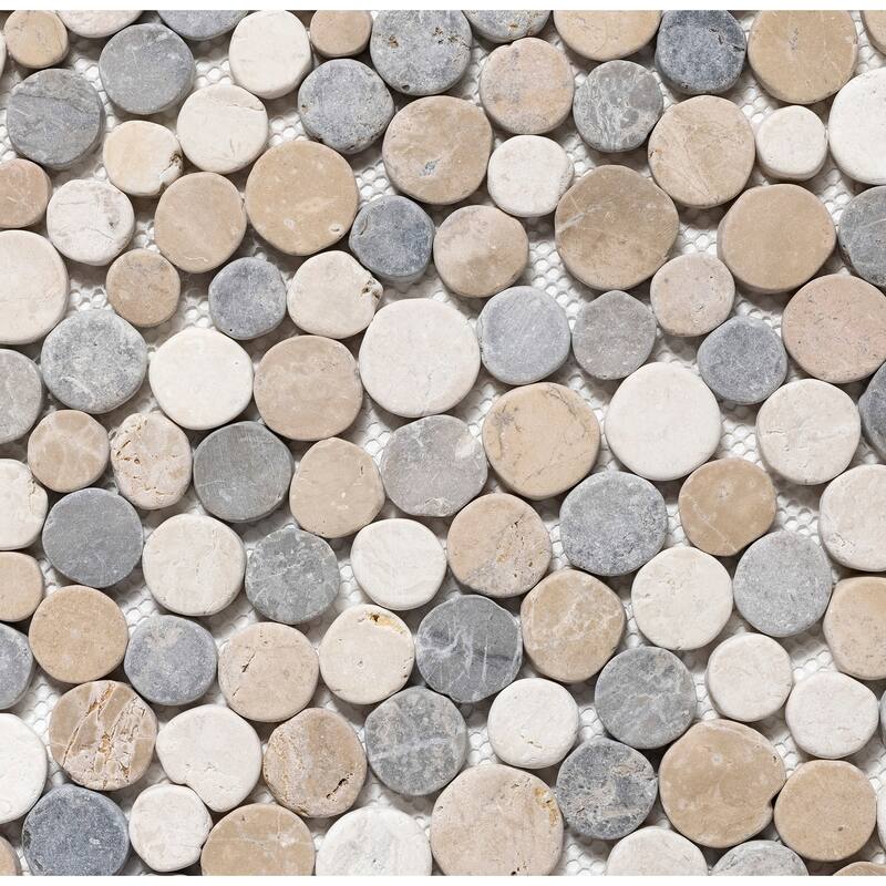 Penny Rounds 11 in. x 11 in. Honed Marble Mesh-Mounted Mosaic Wall and Floor Tile