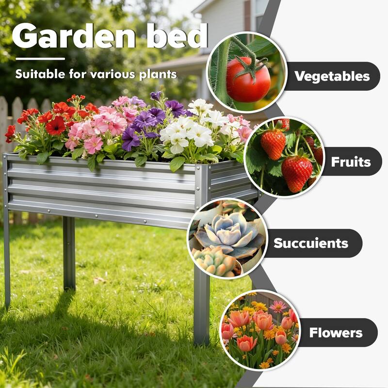 Meyreso 48" x 30" x 20" Galvanized Raised Garden Bed with Legs, Metal Elevated Planter Box, Rust-Resistant, Safety Edging