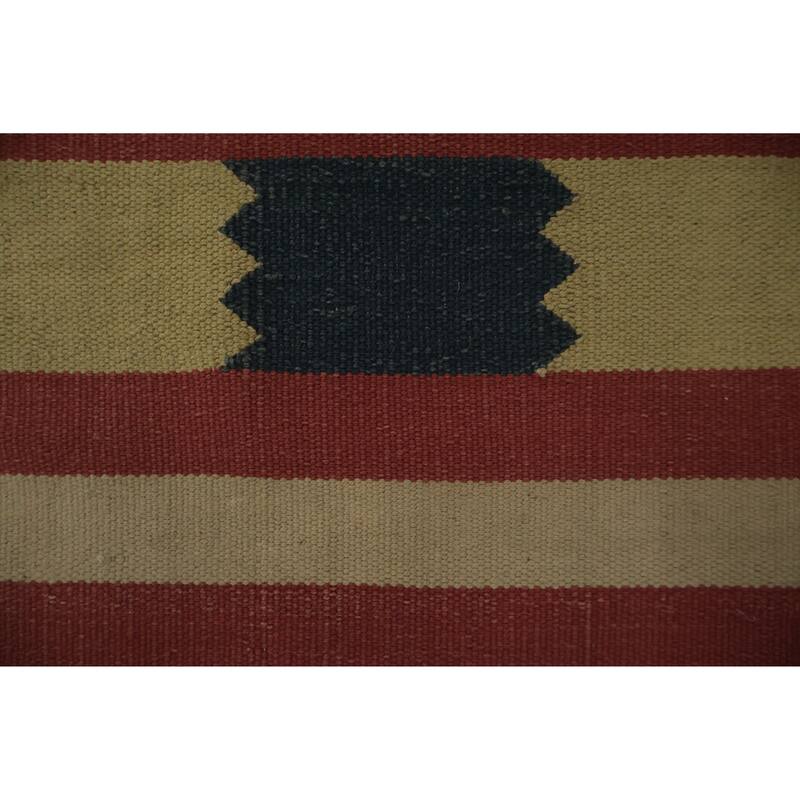 Hand Woven Oriental 100% Wool Carpet Southwestern Geometric Navy Blue & Blues Kilim Area Rug - 6' 2'' X 4' 3''