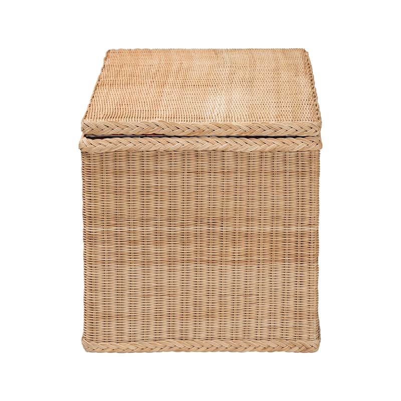 Caden Braided Natural Rattan Chest with Lift-top Lid - Coastal Boho Style Storage Bench for Bedroom, Entryway, or Living Room