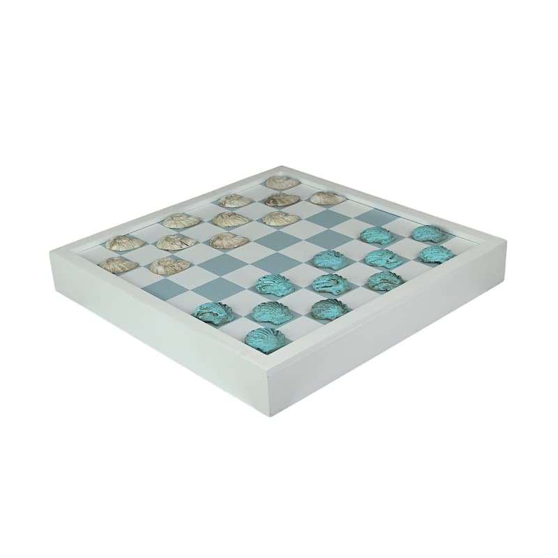 Coastal Themed Seashell Checkers Set With Game Board 13 Inches - 1.75 X 12.75 X 12.75 inches