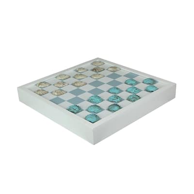 Coastal Themed Seashell Checkers Set With Game Board 13 Inches - 1.75 X 12.75 X 12.75 inches