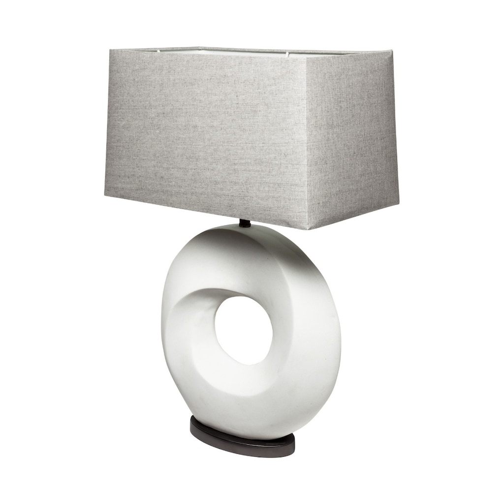 White Resin Geometric Table Lamp with Grey Fabric Rectangular Shade 3 Way Switch - 17” x 9” x 26.75” (D x W x H)
