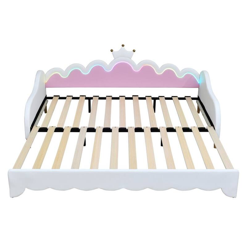Twin Extending Daybed with LED Lights, Modern Upholstered Princess Daybed