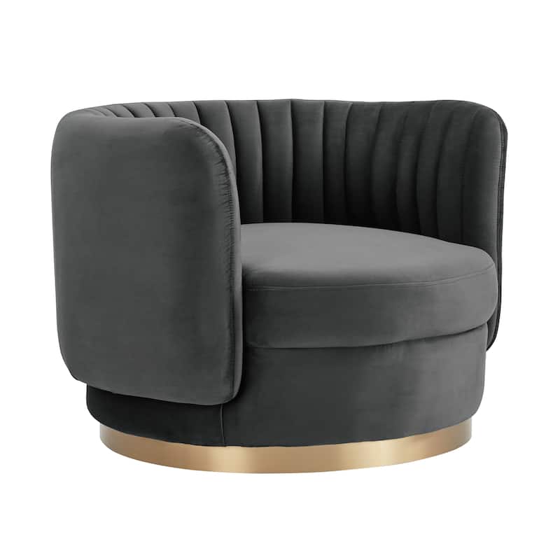 Davy Velvet 360 Degree Swivel Round Barrel Arm Chair with Gold Base