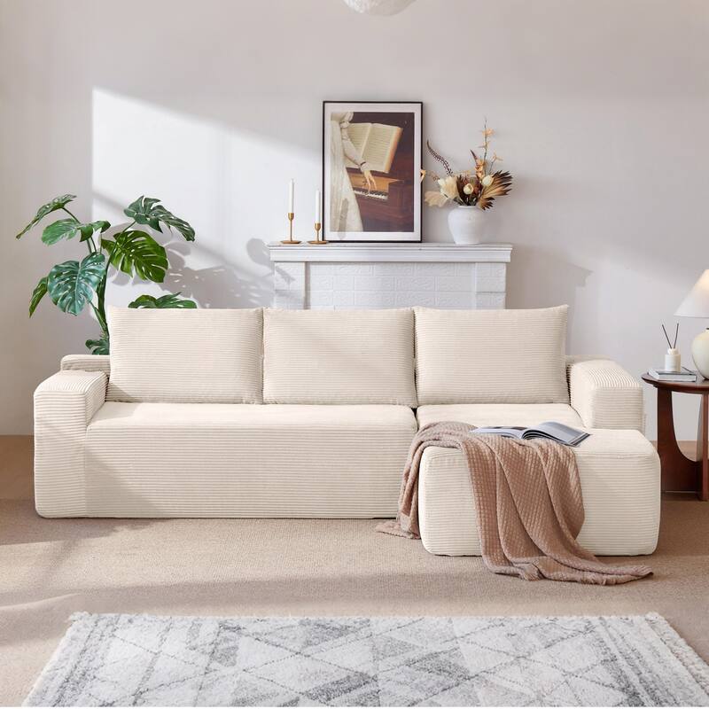 96.9" L-Shaped Corduroy Sectional Sofa, No Assembly Required - Left Facing