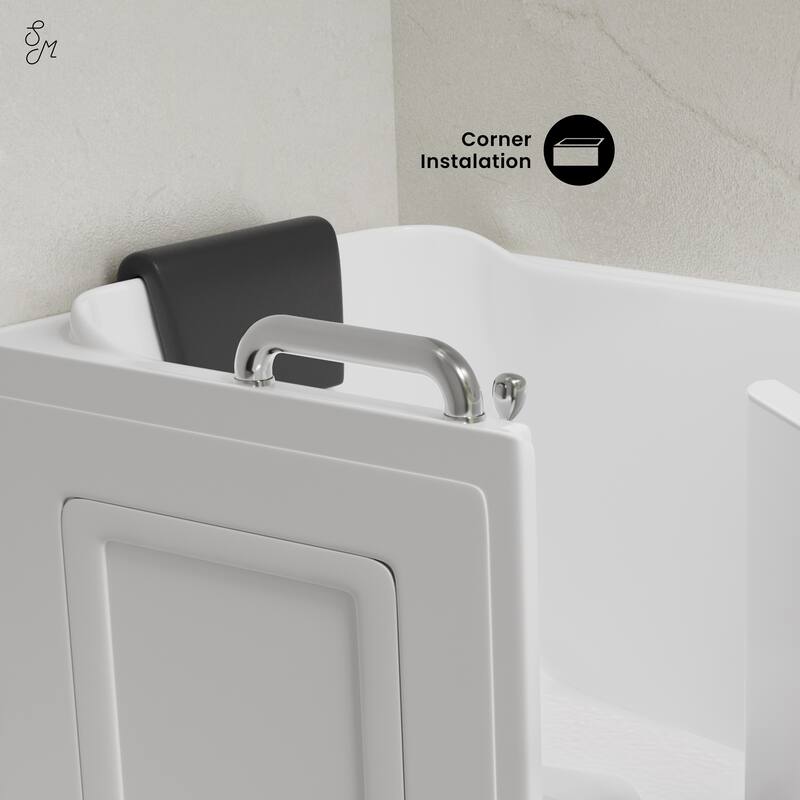 Auvergne 53" X 27" Ada Right Drain Walk-In Soaking Bathtub In White with Faucet Set, Drain, Grab Bars, Pillow - 53