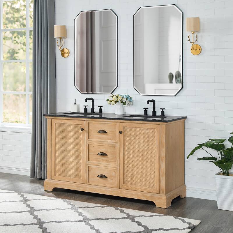 Hervas Bath Vanity with Natural Marble Top and Mirror