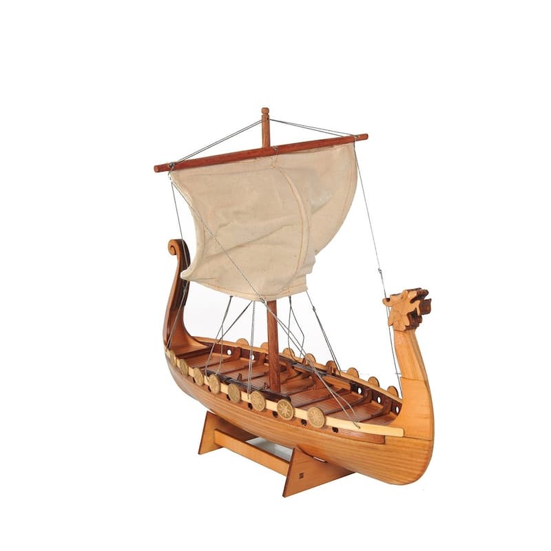 HomeRoots 10" Natural Solid Wood Hand Painted Decorative Boat - 12' X '10' X '7.5