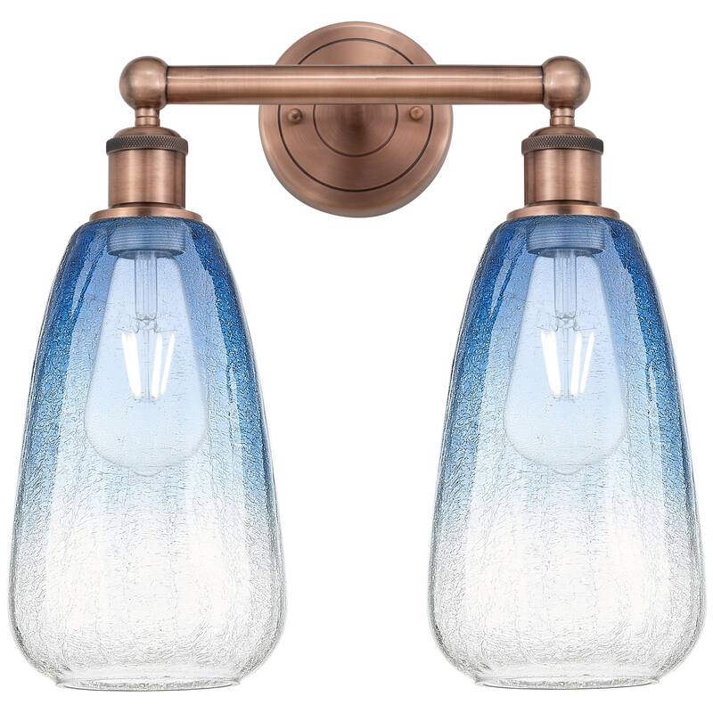 Innovations Lighting Endless Possibilities Edison - Brookhaven Almond - 2 Light 15" Bath Vanity Light - Antique Copper/Sapphire Blue