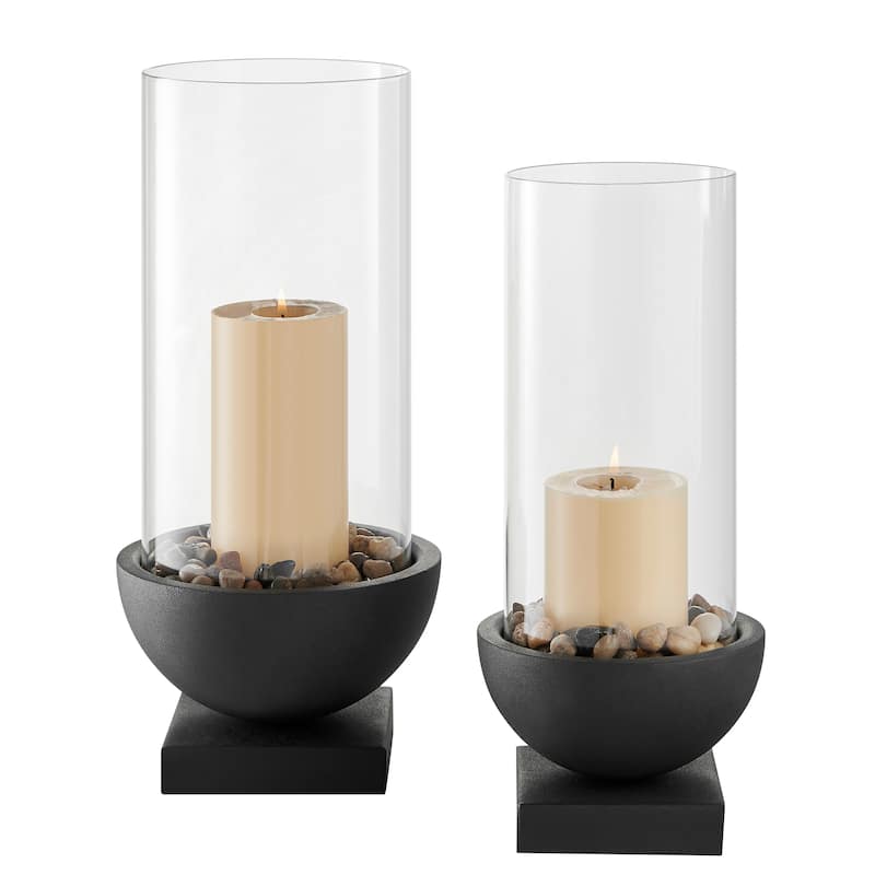 Danya B. Modern Black Metal Bold Pedestal and Glass Pillar Candle Holder