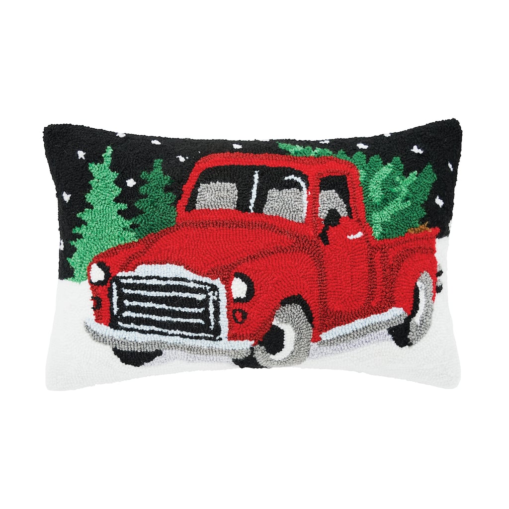 Snowy Truck Hooked Throw Pillow