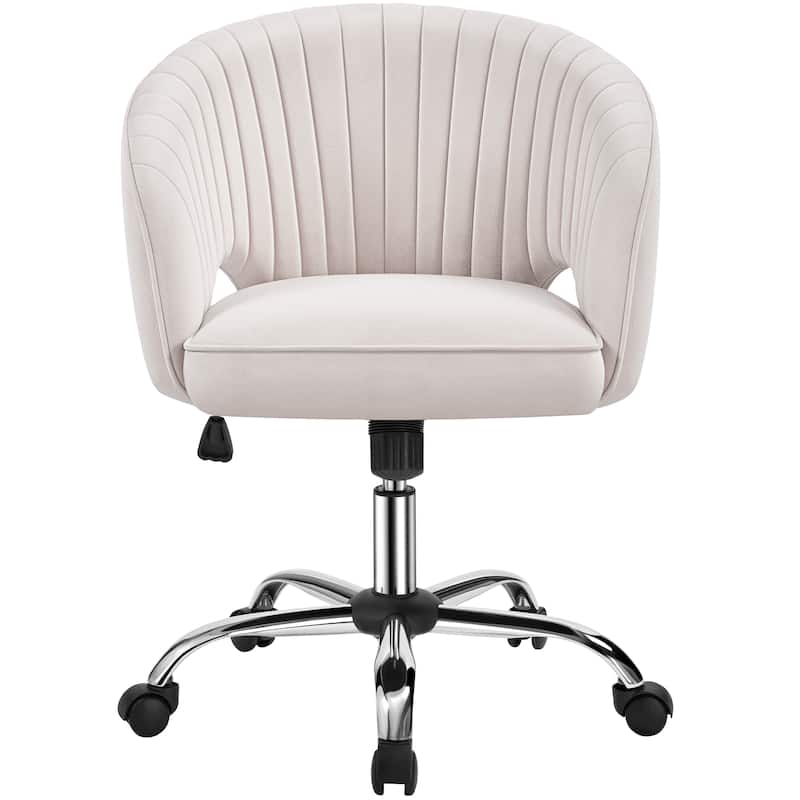 Yaheetech Velvet Office Chair with Tufted Barrel Back, Rolling Wheels, Adjustable Seat Height