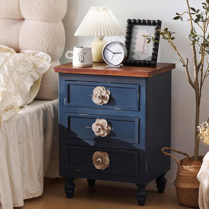 19" Rustic Nightstand with 3 Drawers & Gourd Legs