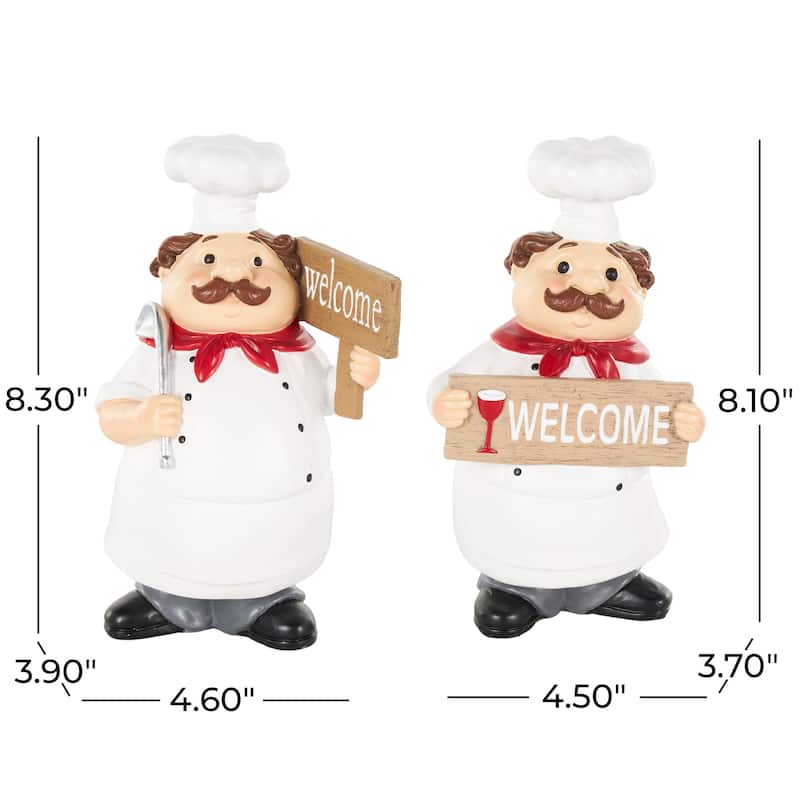 Polystone Chef Kitchen Decorative Figurine Sculpture with Welcome Signs - Set of 2 White - Roche River Decor