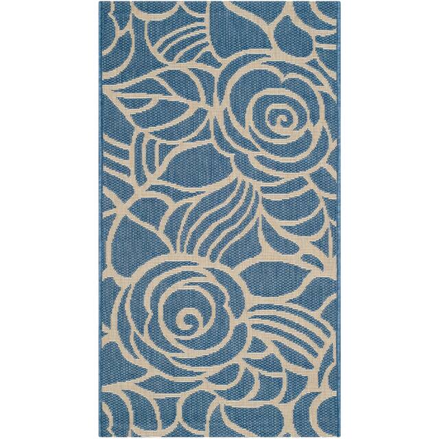 SAFAVIEH Courtyard Lorrayne Floral Geo Indoor/ Outdoor Area Rug - 2' x 3'7" - Blue/Beige
