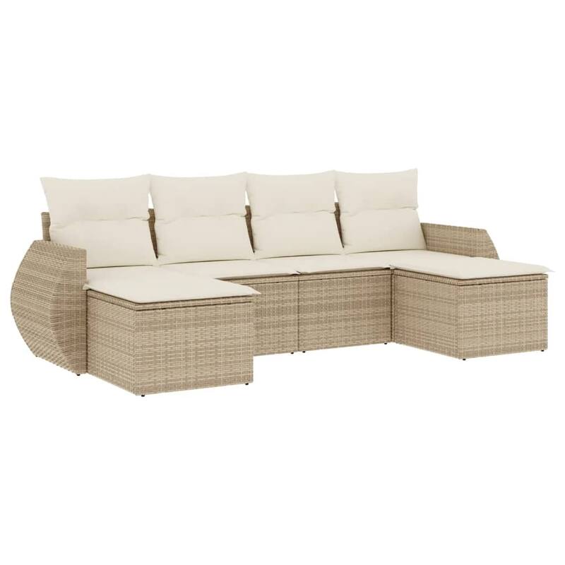 vidaXL Patio Sofa Set with Cushions Outdoor Furniture 6 Piece Poly Rattan - 21.7 x 21.7 x 14.6