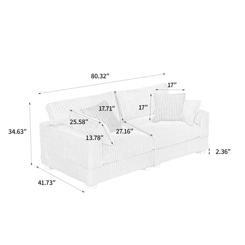 Cotton Flannel Sectional Sofa w/ Adjustable Headrests & Pillows