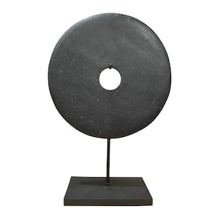 18"H Black Marble Atrani Disk with Stand Statue, Art Figurine Sculpture, Home Décor Collectible