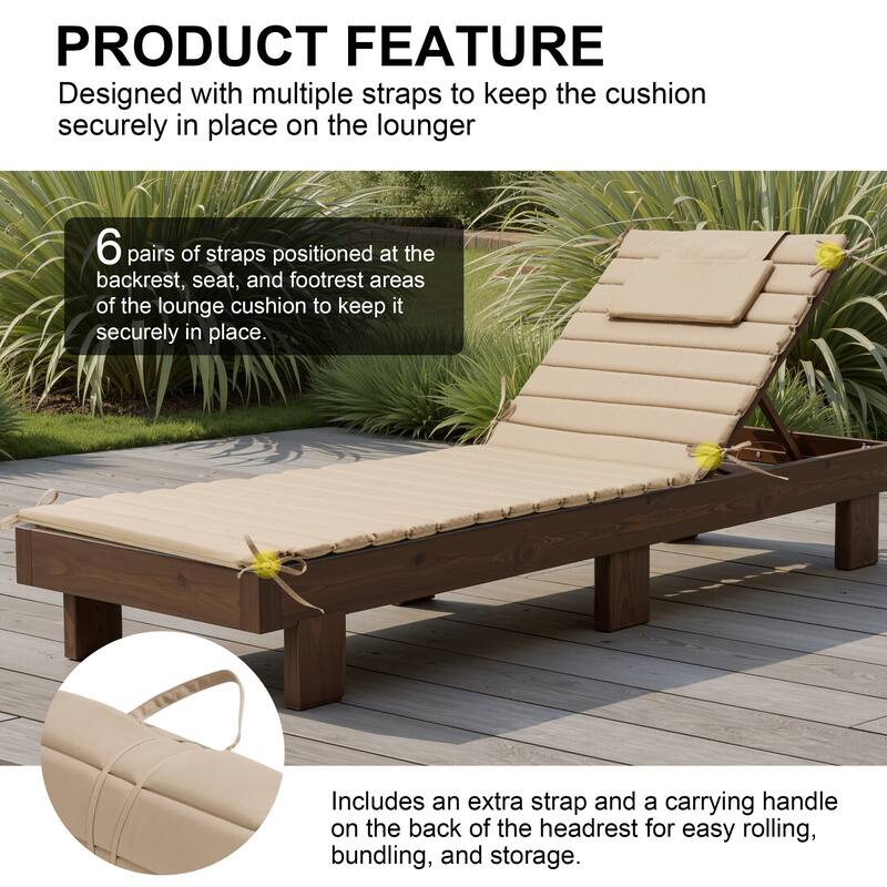 Outdoor Chaise Lounge Cushion Quilted Patio Sun Lounger Pad with Straps