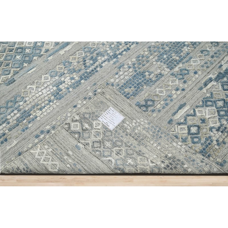 Hand Knotted Textured Gray,Blue Tibetan Wool Modern Oriental Area Rug - 6' x 8' 11''