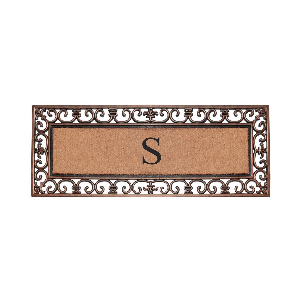 A1HC Rubber and Coir Paisley Border Myla Double Door Monogrammed Doormat Bronze