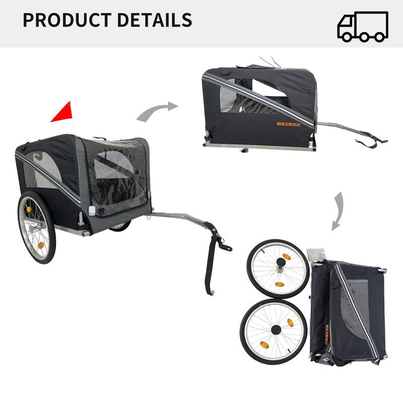 Durable Dog Bike Trailer with 20-Inch Wheels, Zippered Mesh Doors, and 88lb Capacity
