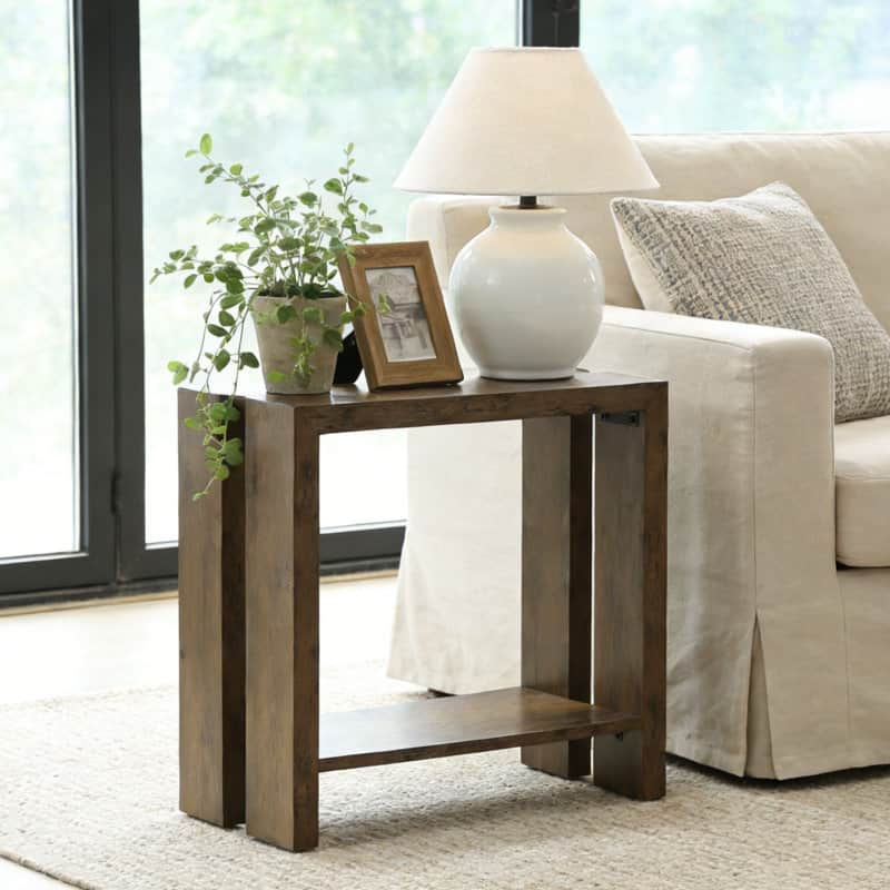23.62'' Wooden End Table, Rustic Bed Side Table, 2-Tier Nightstand - 1PC