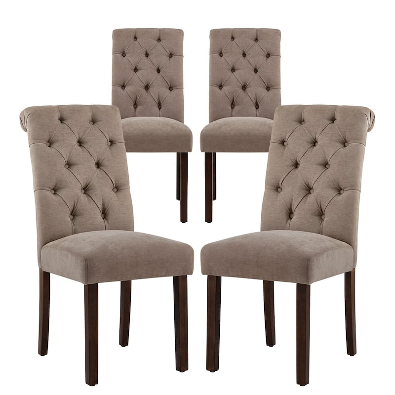 Tufted Parsons Upholstered Dining Side Chairs with Solid Wood Legs and Padded Seat - set of 4 - Camel