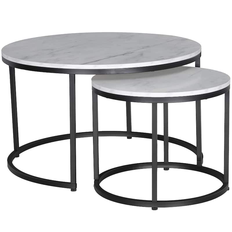 JJS Round Nesting Coffee Table Set of 2 Stacking End Tables for Living Room, Modern Cocktail & Sofa Side Tables