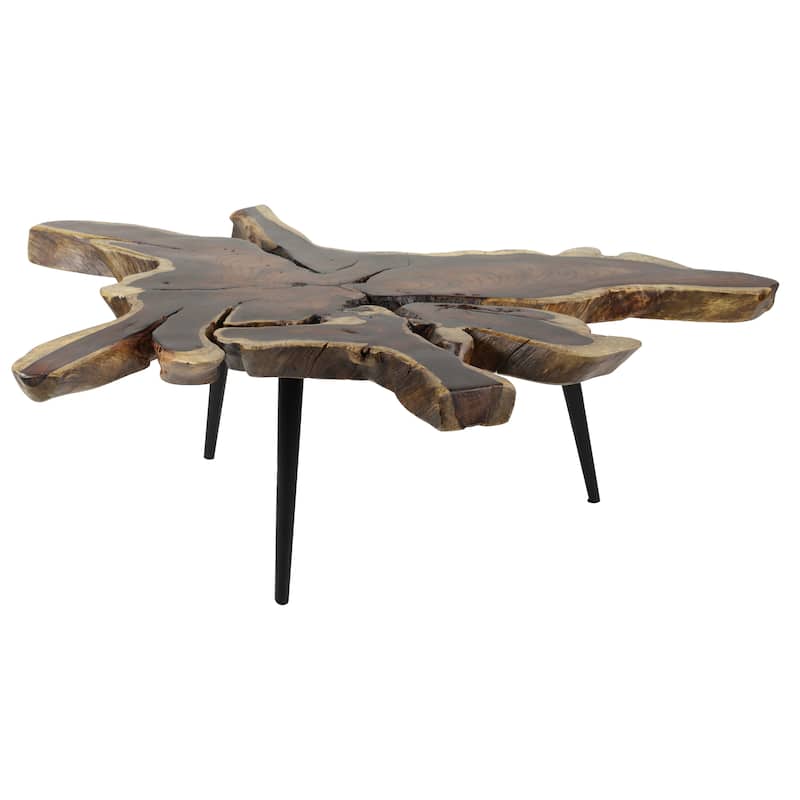 Wood Handmade Live Edge Top Coffee Table with Black Metal Tripod Legs - Brown - Roche River Decor - 38"W x 32"L x 16"H