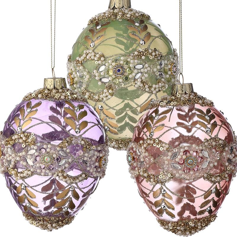 4.5" Glass Royalty Jewel Egg Box of 3