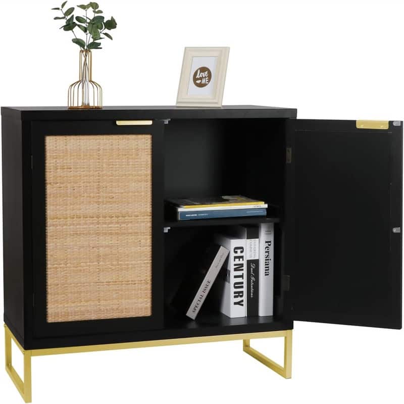 Rattan Sideboard Buffet Kitchen Storage Cabinet - 13.8"D x 31.5"W x 29.4"H