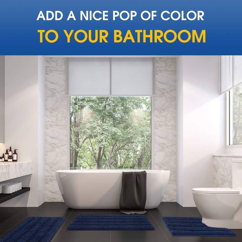 Ultra Soft Striped Non Slip Chenille Bathroom Rug Set 3 Pieces
