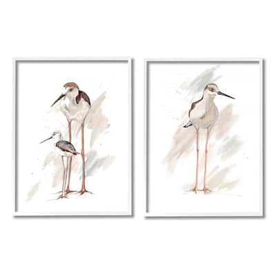 Stupell Sandpiper Bird Family Sunny Beach Coastal Bird 2pc Multi Piece Framed Wall Art Set - White
