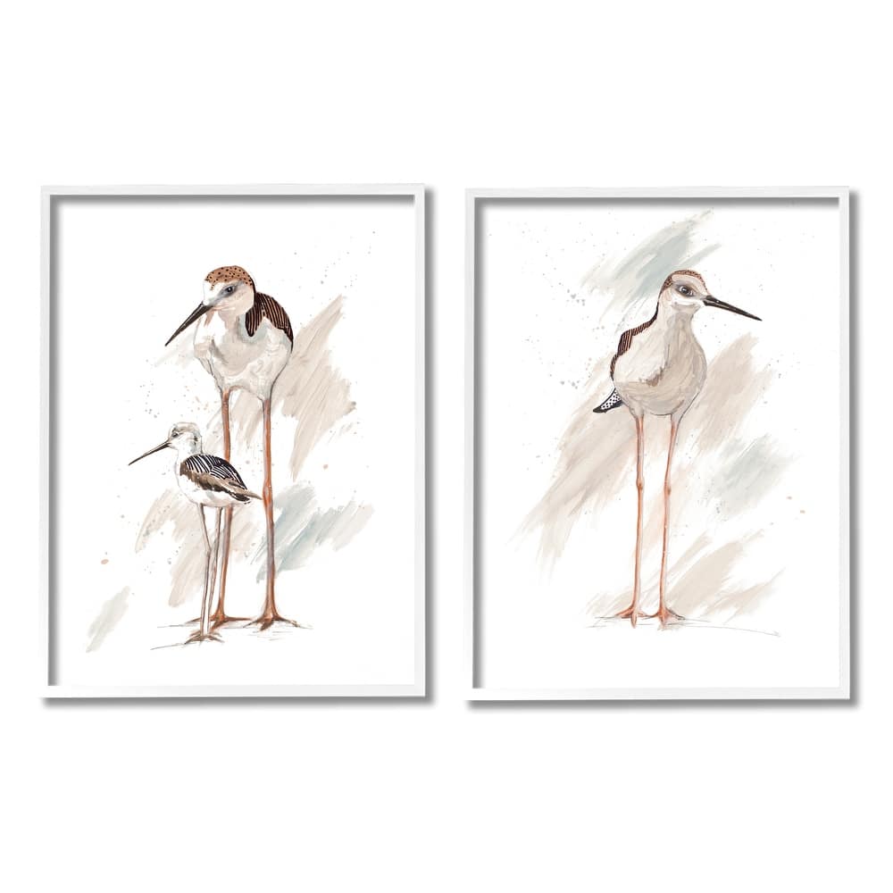 Stupell Sandpiper Bird Family Sunny Beach Coastal Bird 2pc Multi Piece Framed Wall Art Set - White