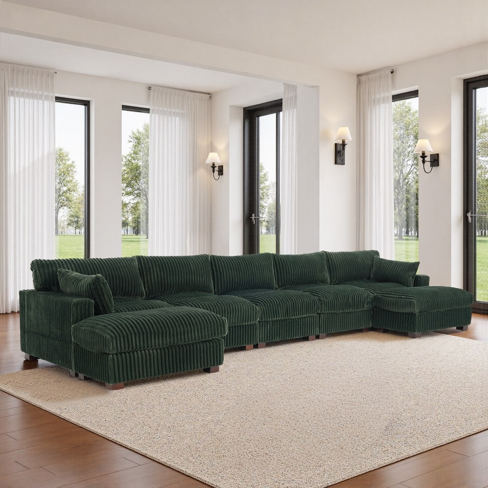 Plush Cotton Flannel Modular Sectional Sofa with 2 Ottomans