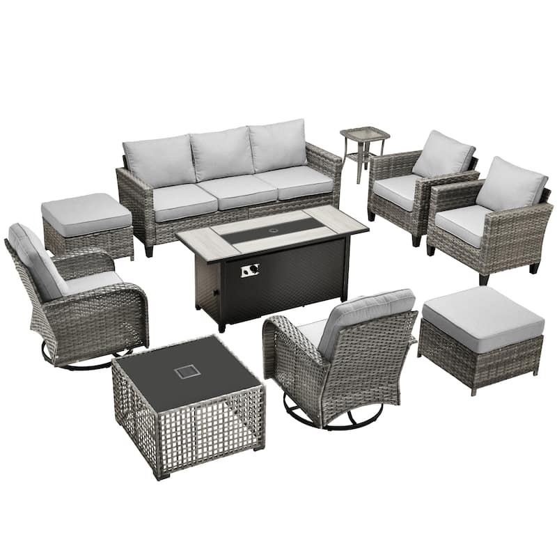 HOOOWOOO 10-piece Patio Furniture Set with Swivel Rocking Chairs Wicker Conversation Set
