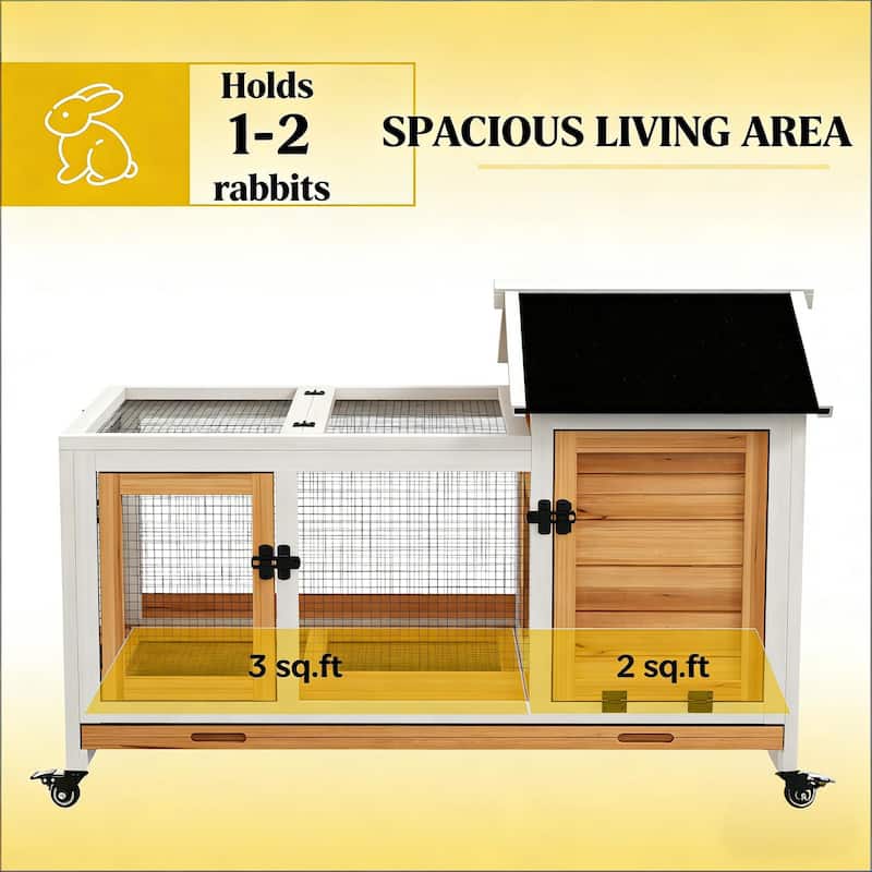 Pet Hutch,Wooden Rabbit Hutch is designed for convenient cleaning - White,Yellow
