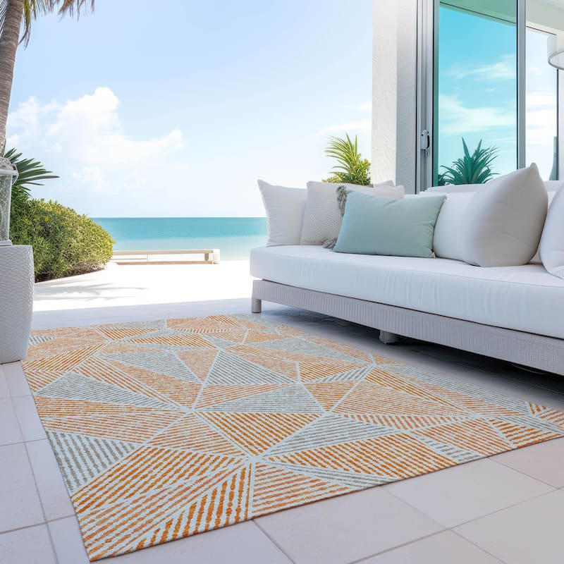 Machine Washable Indoor/ Outdoor Chantille Mosaic Geometric Rug