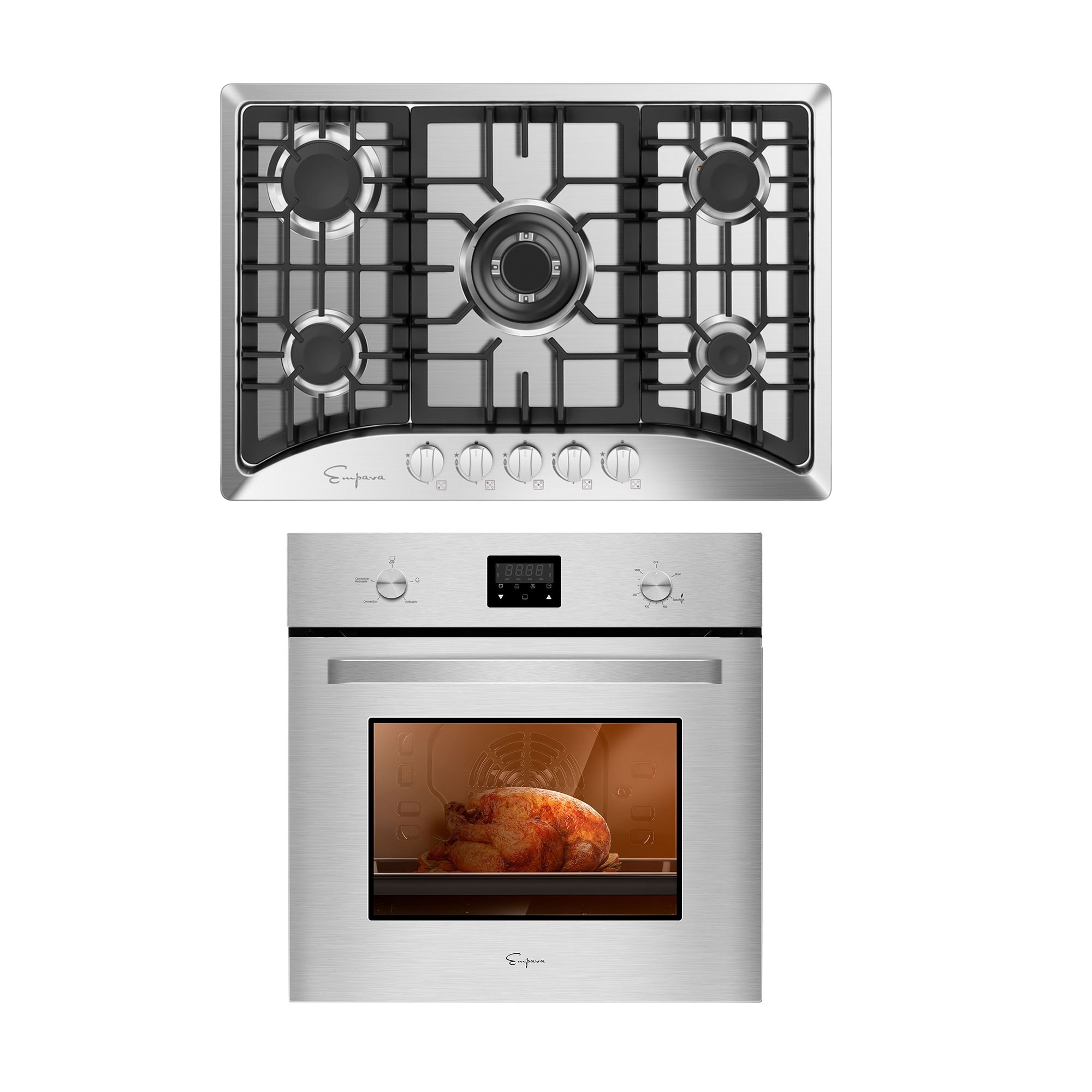 Empava 2 Piece Kitchen Package with 24" Gas Single Wall Oven and 30" Gas Cooktop